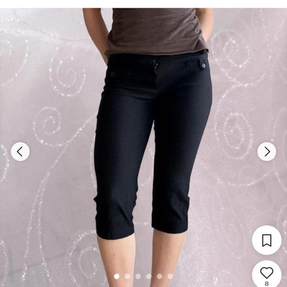 Black Y2K capri pants business casual with waist button detail